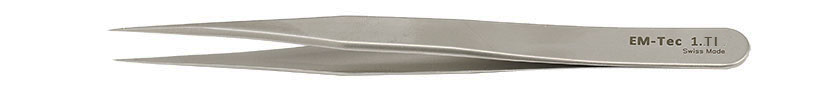 50-006010-EM-Tec-1-TI high precision tweezers- svery fine curved tips-titanium.jpg EM-Tec 1.TI high precision tweezers, style 1, strong fine tips, titanium